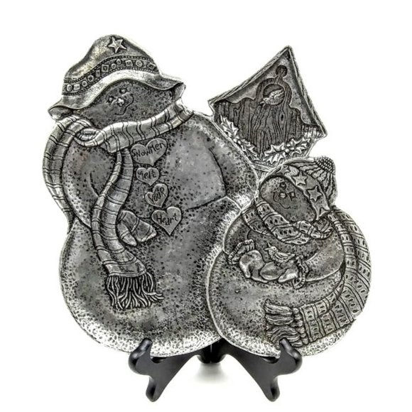 *CAST ALUMINUM *SNOWMAN HOLIDAY PLATTER/ TRAY*BY CARSON STATESMETAL*USA** - Picture 1 of 7